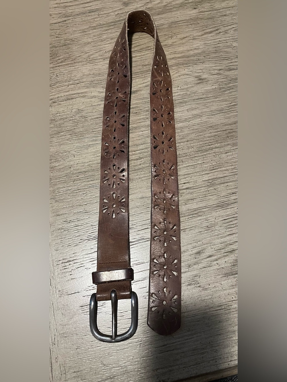 Brown Floral Laser-Cut Leather Belt